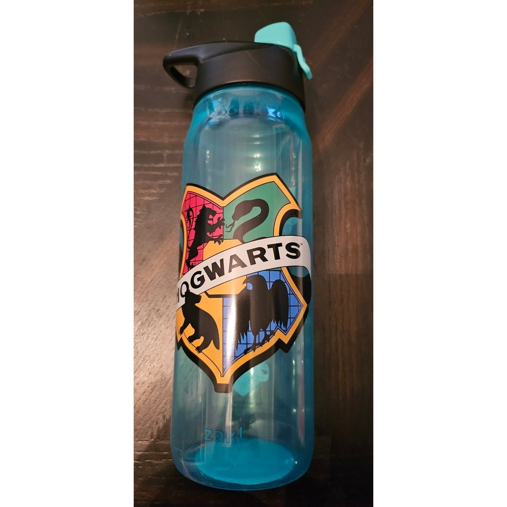 Zak Designs Harry Potter Hogwarts Crest Blue Water Bottle Flip Top Straw 25oz